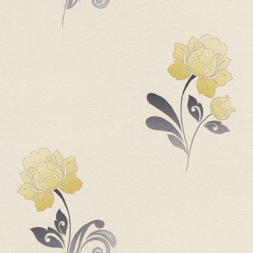 Rasch 203202 Papiertapete Blumen als Panel beige-gelb