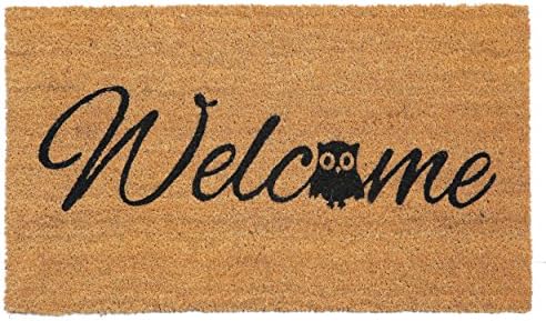 "Welcome / Owl" Doormat by Castle Mats, Size 18 x 30 inches, Non-Slip, Durable, Made Using Odor-Free Natural Fibers
