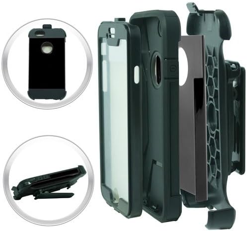 THETUNZ (TM) 4 in 1 Super Armor Spectra Shield Hybrid Combo Phone Case Cover w/ Built in Screen Protector &amp; kickstand (Black)