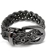 6 Strand Braided Black Metal Mesh Cuff Bangle Bracelet - Adjustable Belt Buckle Closure