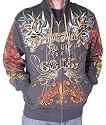 CHRISTIAN AUDIGIER Ed Hardy Mens Hoodie Hooded Sweatshirt Jacket Charcoal Dark Grey