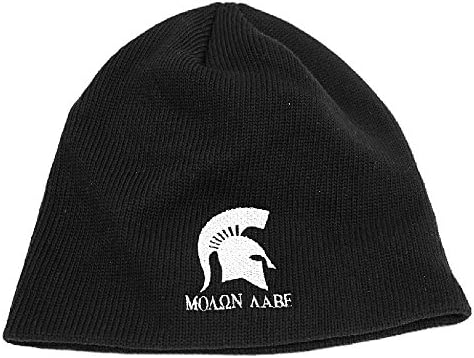 Molon Labe Apparel Men's Knit Cotton Beanie Cap Spartan Helmet 1, Black with Gray