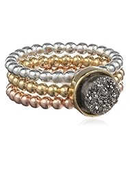 Dara Ettinger Small Agate Druzy Stacking Tritone, Silver Ring Set