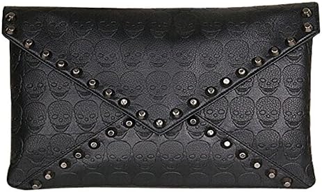 Lucky ST2014 new handbag rivet punk style skull pattern envelope clutch bag female bag diagonal shoulder (Black)