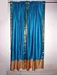 2 Picton Blue Silk Sari Curtains Gold Border Indian 84"