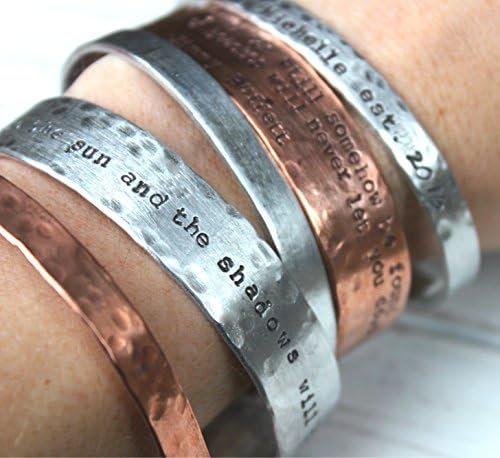 FREE SHIPPING. Personalized Custom Quote, Song, Lyric Hand stamped Cuff Bracelet. Silver Aluminum or Copper.