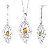 Vibrant Intricacy 3.00 carats Oval Shape Citrine Pendant Earrings Set in Sterling Silver