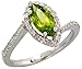 14 Karat Weissgold Fantasie Steinen Ring, mit 0.32 Karat Brilliantschliff Diamanten & 1.17 Karat 10x5mm Marquiseschliff/ Navetteschliff Peridot Stein, (13mm) breit