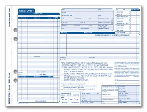 Adams Garage Repair Order Forms, 8.5 x 11 Inch, 3 Parts,