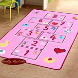 Superb Fashion Kids / Childs Play Rug Hopscotch Bright Pink 0.8m x 1.5m (2'6 x 5' approx)