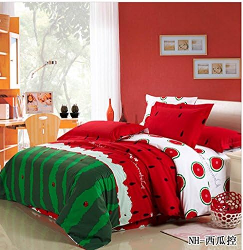 Andreannie ®Queen Size 3d Bedding Sets Creative Fruit Series Watermelon Pattern Soft Sanding Brushed Cotton Material 4pcs Set Duvet Cover Bed Sheet Pillowcase Without Comforter
