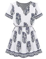 Sophisticated V-neck Short Sleeves General Print Cotton/Linen Party Dress 