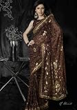 Brown Party Wear Sequined Embroidered Georgette Sari