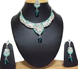 Free Shipping Worldwide Bollywood Awesome Necklace Earring Tikka Set Faux Lapis Beads