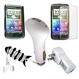 Premium White USB Travel + Car Charger Adapter + Black Rubberized Case + Cl ....