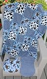 Cowboy Print Baby Rag Quilt in Blue with Matching Burp Cloth and Bib