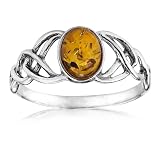 Sterling Silver Amber Celtic Love Knots Ring, Size 9