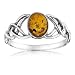 Sterling Silver Amber Celtic Love Knots Ring, Size 8