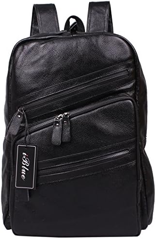 Iblue 17 Inches Vintage Full-grain Cow Leather Laptop Backpack Black#89075