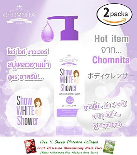 2 Bottles of Chomnita Show White Shower (Liquid Arabic Formula) 400ml. Whitening Brightening Clear Dark Spot [Get Free Tomato Facial Mask &amp; Ceramine UV Line Ginkgo Plus Whitening Cream 8.50ml.]