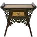EXP Handmade Asian furniture- 26" Teak Wood & Rattan End Table / Nightstand With Carved Floral Trim