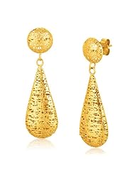 Italian Design 14K Yellow Gold Woven Drop Earring with Button Stud