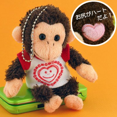 あかちゃんチンパンジーのモモちゃん♪ハートのTシャツマスコットボールチェーン(赤)