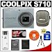 Nikon Coolpix S710 14.5-Megapixel Digital Camera (Brilliant Silver) with Optical VR Image Stabilization + 8GB Memory Card + EN-EL12 Battery + Carrying Case + Accessory Kit