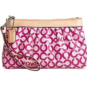 AUTHENTIC COACH LEAH COATED CANVAS MEDIUM WRISTLET 42357 (Pink/Vachetta)