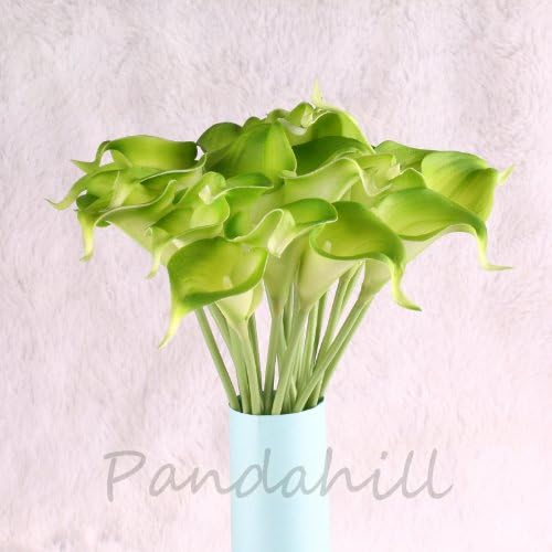50pcs White Cally Lily Real Nature Touch Flowers for DIY Bridal Bouquet Wedding Bouquet with Scent high quality (KC52 Green)