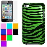 Fashion Design Cover for iPod touch 4th gen for New Ipod Touch 4th Generation with Camera Suitable for 8G 32G 64G + New Ipod Touch 4G Clear Screen Protector , Green Zebra
