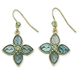 1928 Brass-tone Aqua Green Crystal Pear-shape Flower Drop Earrings