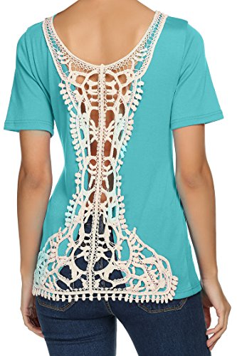 Zeagoo Women Sexy Summer Backless Lace Hollow Blouse T Shirt Tops