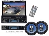 Pyle Complete Audio/Video Package for the Car/Truck/SUV, PLTS77DU 7-Inch Single-DIN In-Dash Motorized TFT/LCD Touchscreen Monitor Receiver with DVD/CD/MP3/MP4/USB/SD/AM-FM/RDS + PL63BL Pair of 6.5-Inch 360-Watt 3-Way Speakers