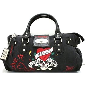 Ed Hardy Diddy Canvas & Leather Large Handbag - Black