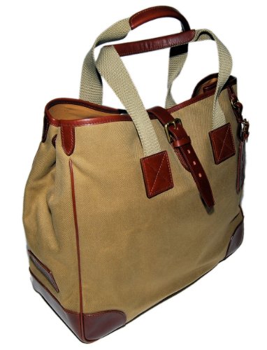 Polo Ralph Lauren Purple Label Mens Canvas Leather Tote Bag Brown Tan