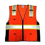 KwikSafety Class 2 Deluxe High Visibility Zipper Front Safety Vest with Reflective Strips and Pockets - Meets ANSI/ISEA Standards, Neon Orange, Size Large/XL