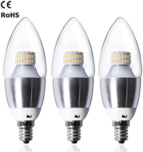 Pack of 3 E12 Base LED Candelabra Bulb,6-Watt Dimmable DayLight 5000K LED Chandelier Bulb, Torpedo Shape LED Bulb (3, DayLight)
