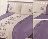 Double Bed Luxury Embroidered Floral Duvet Cover Set Melrose Lilac & Cream