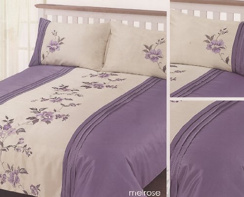 Double Bed Luxury Embroidered Floral Duvet Cover Set Melrose Lilac & Cream