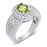 Alluring Design 0.75 carat total weight Oval Shape Checker Board Peridot & White CZ Size 7 Gemstone Ring in Sterling Silver