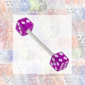PURPLE - Casino Dice Tongue Ring Barbell