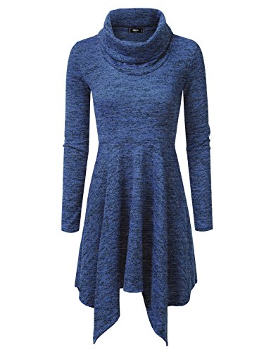 NINEXIS Women's Heathered Cowl Neck Handkerchief Hem Dress (S-3XL / 10 Colors)