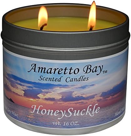 Amaretto Bay Soy Wax Scented Candles 16oz Aromatherapy Travel Tin (Honeysuckle)