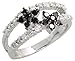 14 Karat Weissgold Blumen Diamanten Ring, mit 0.64 Karat Brilliantschliff Weiss & Schwarz Diamanten, (9mm) breit