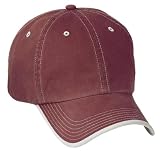 Port Authority Vintage Washed Contrast Stitch Cap, Maroon/Stone