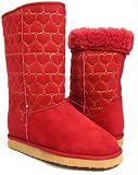 RED Gold Hearts Sheepskin Boots Vegan Fleece Women
