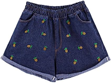 Sheinside® Women's Navy Elastic Waist Pineapple Embroidered Shorts (One Size, Blue)