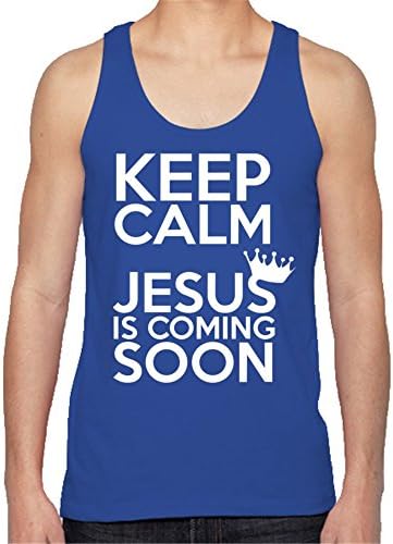 JoanT Keep Calm Jesus Is Coming Soon Mens Tank Tops Royal Blue S