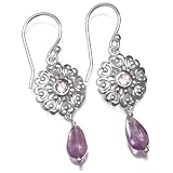 Sterling Silver Round Filigree Amethyst Drop Earrings